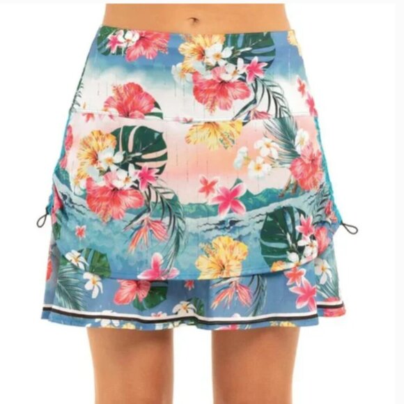 NWT Lucky in Love Tropical Bloom Floral Skort Long Length Ruched - Picture 1 of 14